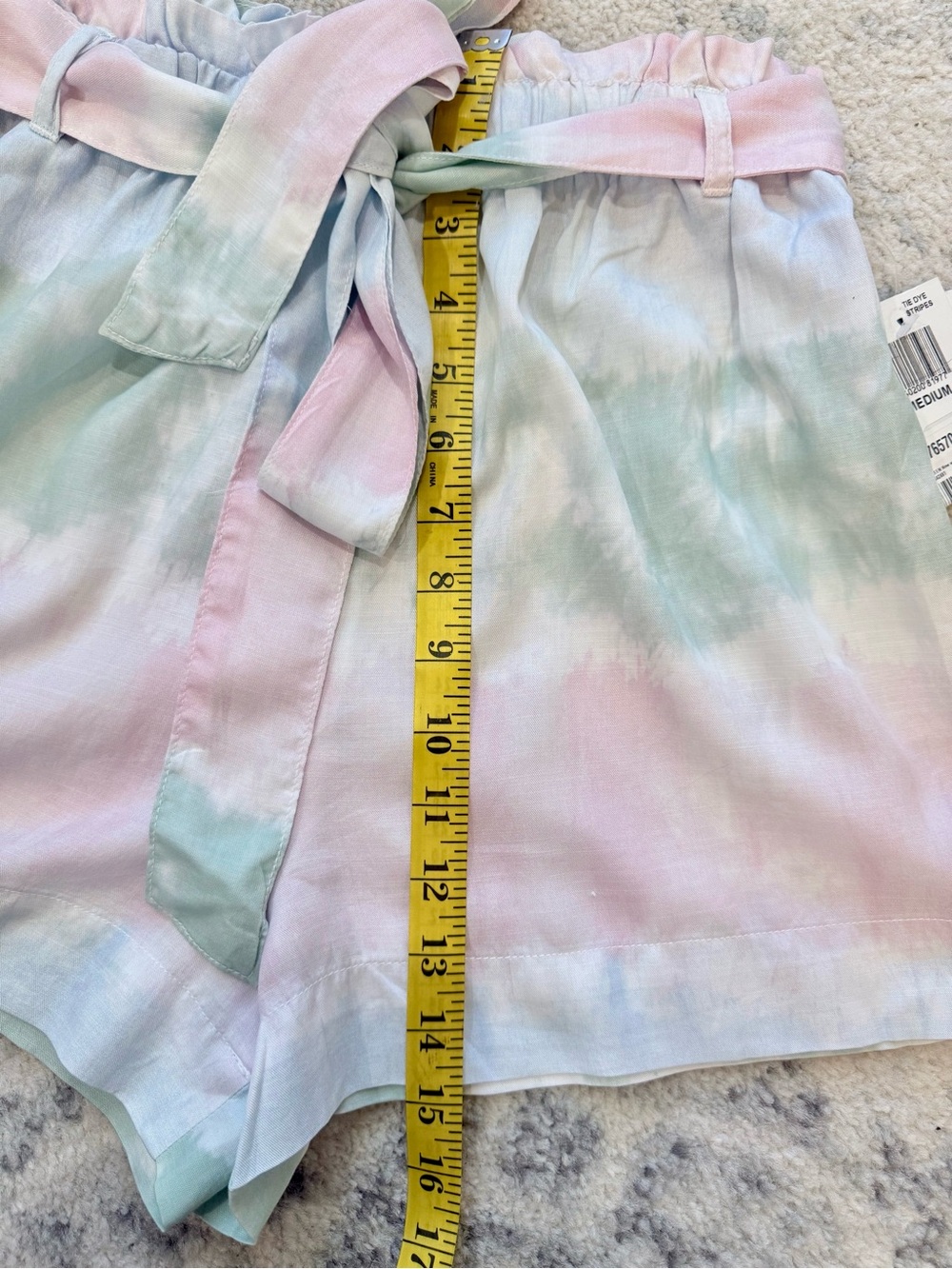 Bella Dahl Pastel Pink & Mint High Waist Tie-Belt Shorts - Picture 3 of 4